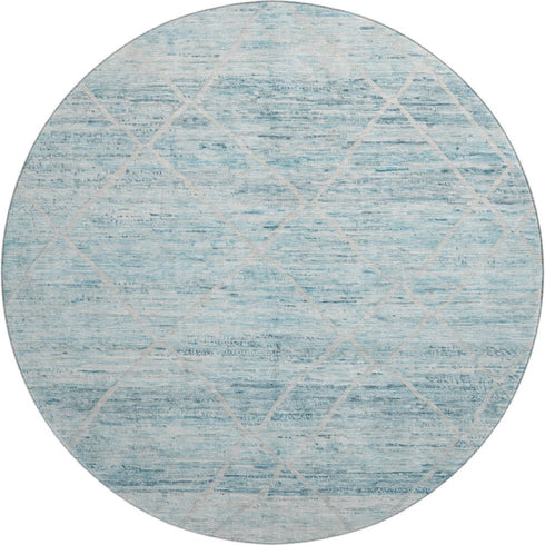 8' Teal Beige And Ivory Abstract Geometric Washable Round Rug With UV Protection