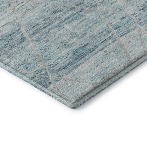 8' Teal Beige And Ivory Abstract Geometric Washable Round Rug With UV Protection