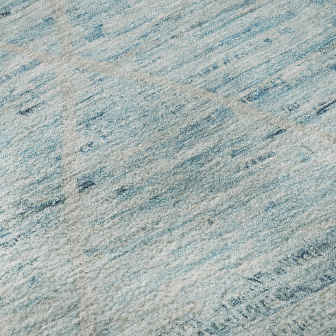 8' Teal Beige And Ivory Abstract Geometric Washable Round Rug With UV Protection