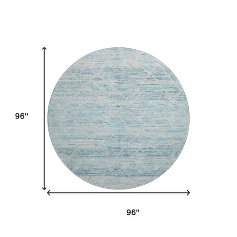 8' Teal Beige And Ivory Abstract Geometric Washable Round Rug With UV Protection