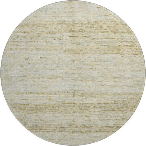 8' Wheat Beige And Gold Abstract Geometric Washable Round Rug With UV Protection