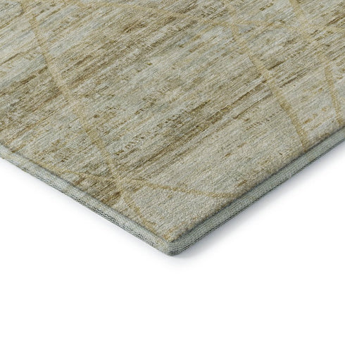 8' Wheat Beige And Gold Abstract Geometric Washable Round Rug With UV Protection