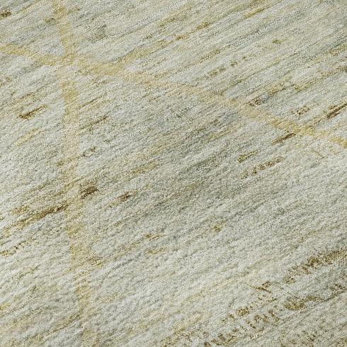 8' Wheat Beige And Gold Abstract Geometric Washable Round Rug With UV Protection