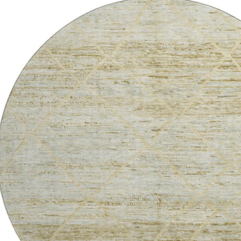8' Wheat Beige And Gold Abstract Geometric Washable Round Rug With UV Protection