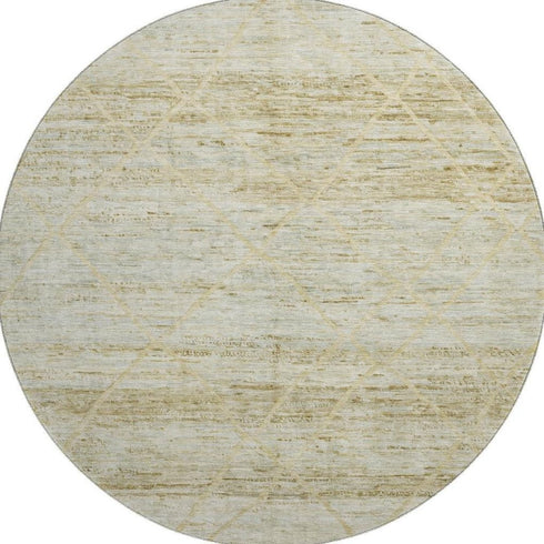 8' Wheat Beige And Gold Abstract Geometric Washable Round Rug With UV Protection
