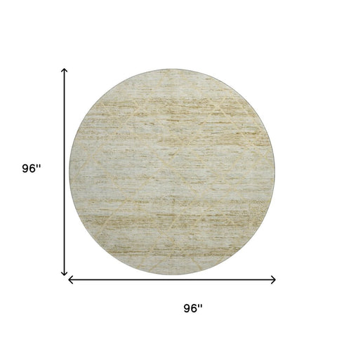 8' Wheat Beige And Gold Abstract Geometric Washable Round Rug With UV Protection