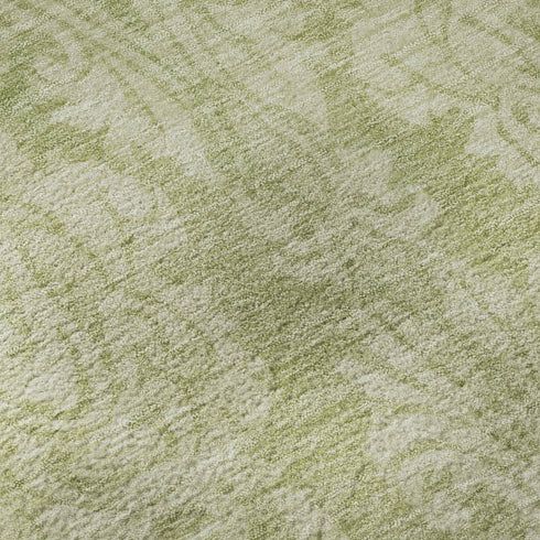 8' X 10' Artichoke Green Beige And Ivory Damask Washable Area Rug With UV Protection