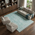 8' X 10' Aqua Teal And Ivory Damask Washable Area Rug With UV Protection