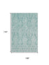9' X 12' Aqua Teal And Ivory Damask Washable Area Rug With UV Protection