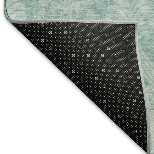 9' X 12' Aqua Teal And Ivory Damask Washable Area Rug With UV Protection