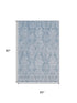 5' X 8' Blue And Ivory Damask Washable Area Rug With UV Protection