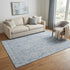 5' X 8' Blue And Ivory Damask Washable Area Rug With UV Protection