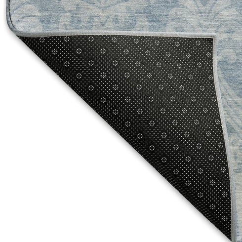 5' X 8' Blue And Ivory Damask Washable Area Rug With UV Protection