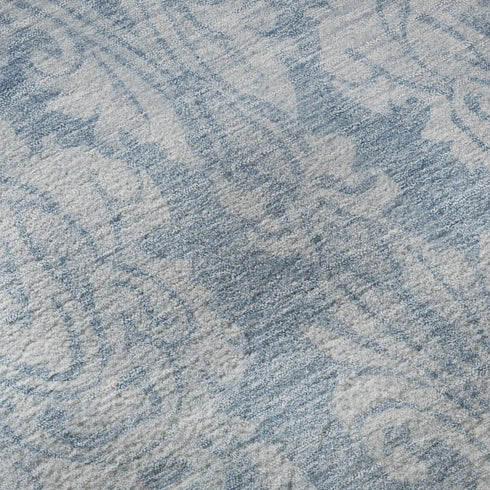 5' X 8' Blue And Ivory Damask Washable Area Rug With UV Protection
