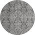8' Gray And Silver Damask Washable Round Rug With UV Protection