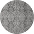 8' Gray And Silver Damask Washable Round Rug With UV Protection