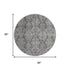 8' Gray And Silver Damask Washable Round Rug With UV Protection