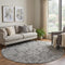 8' Gray And Silver Damask Washable Round Rug With UV Protection