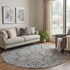 8' Gray And Silver Damask Washable Round Rug With UV Protection