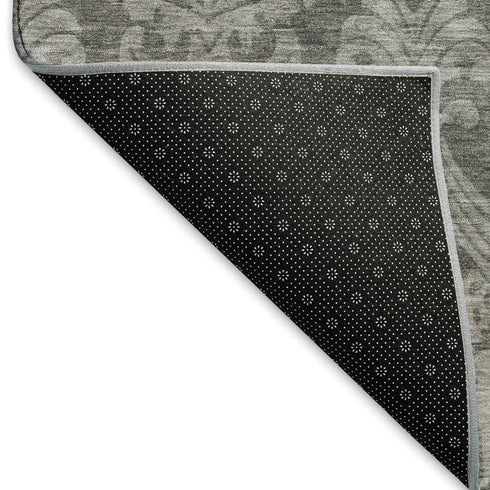 8' X 10' Gray And Silver Damask Washable Area Rug With UV Protection