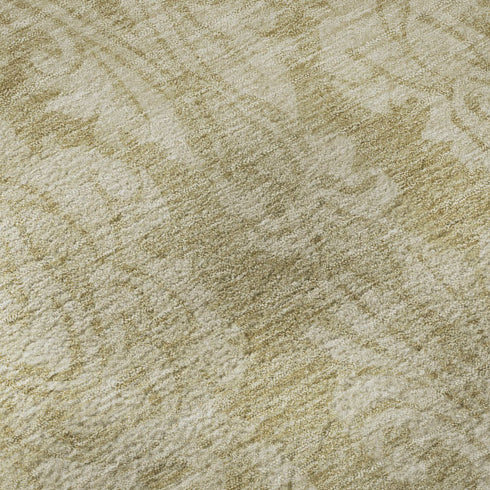 8' Tan And Beige Damask Washable Round Rug With UV Protection