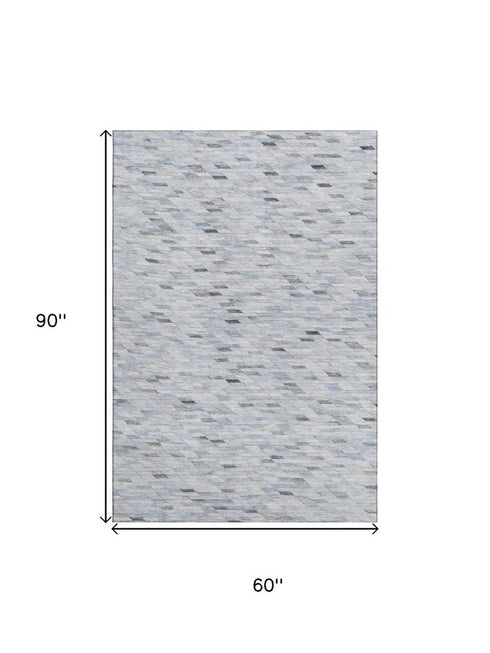 5' X 8' Blue Gray And Ivory Geometric Washable Area Rug With UV Protection