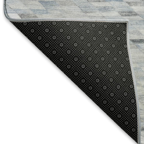 5' X 8' Blue Gray And Ivory Geometric Washable Area Rug With UV Protection