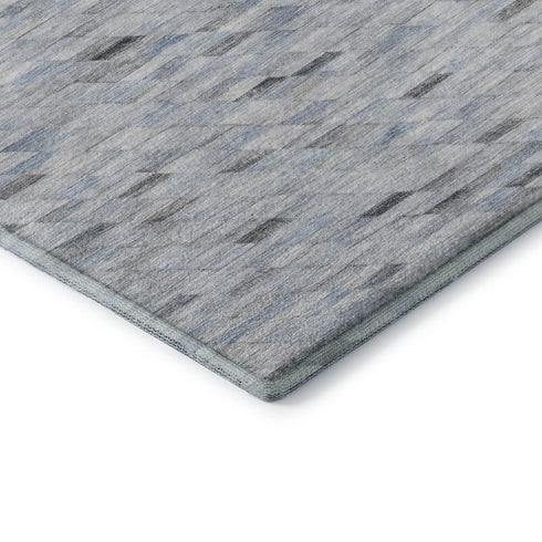 5' X 8' Blue Gray And Ivory Geometric Washable Area Rug With UV Protection