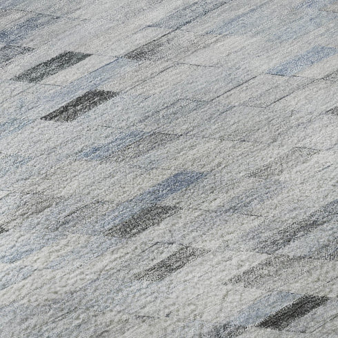 5' X 8' Blue Gray And Ivory Geometric Washable Area Rug With UV Protection
