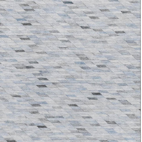 5' X 8' Blue Gray And Ivory Geometric Washable Area Rug With UV Protection