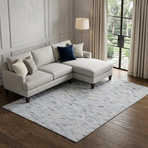 8' X 10' Blue Gray And Ivory Geometric Washable Area Rug With UV Protection