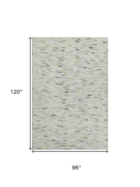 8' X 10' Green Gray And Ivory Geometric Washable Area Rug With UV Protection