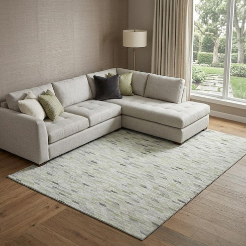 8' X 10' Green Gray And Ivory Geometric Washable Area Rug With UV Protection