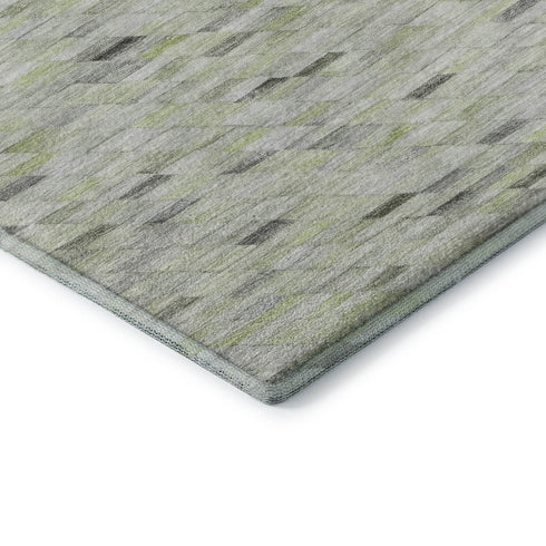 8' X 10' Green Gray And Ivory Geometric Washable Area Rug With UV Protection