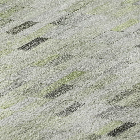 8' X 10' Green Gray And Ivory Geometric Washable Area Rug With UV Protection