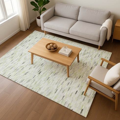 8' X 10' Green Gray And Ivory Geometric Washable Area Rug With UV Protection