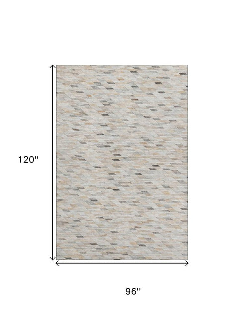 8' X 10' Linen Gray And Ivory Geometric Washable Area Rug With UV Protection