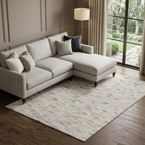 8' X 10' Linen Gray And Ivory Geometric Washable Area Rug With UV Protection