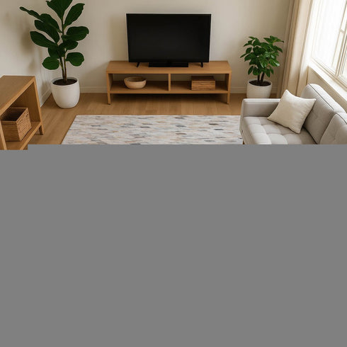 8' X 10' Linen Gray And Ivory Geometric Washable Area Rug With UV Protection