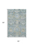 5' X 8' Blue Gold And Gray Mosaic Washable Area Rug With UV Protection