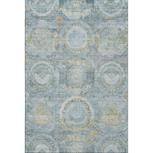 5' X 8' Blue Gold And Gray Mosaic Washable Area Rug With UV Protection