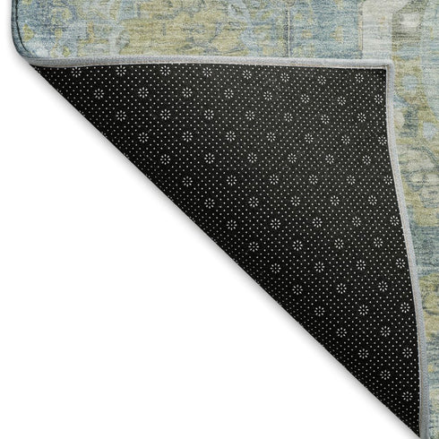 5' X 8' Blue Gold And Gray Mosaic Washable Area Rug With UV Protection