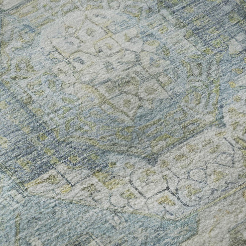 5' X 8' Blue Gold And Gray Mosaic Washable Area Rug With UV Protection