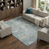8' X 10' Blue Gold And Gray Mosaic Washable Area Rug With UV Protection