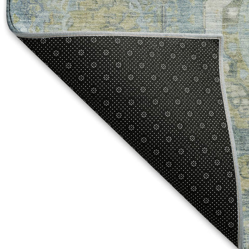 8' X 10' Blue Gold And Gray Mosaic Washable Area Rug With UV Protection