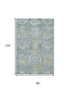 8' X 10' Blue Gold And Gray Mosaic Washable Area Rug With UV Protection