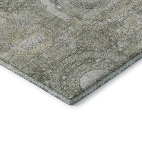 8' Pewter Gray And Wheat Mosaic Washable Round Rug With UV Protection
