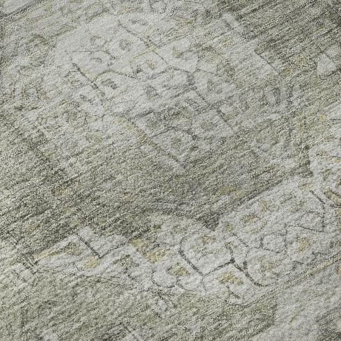8' Pewter Gray And Wheat Mosaic Washable Round Rug With UV Protection