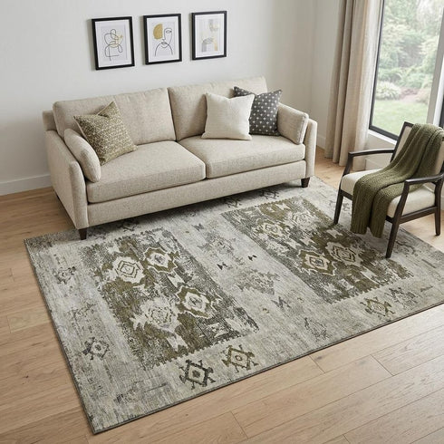 5' X 8' Brown Taupe And Beige Southwestern Washable Area Rug With UV Protection