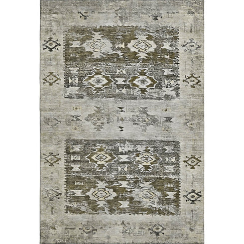 5' X 8' Brown Taupe And Beige Southwestern Washable Area Rug With UV Protection